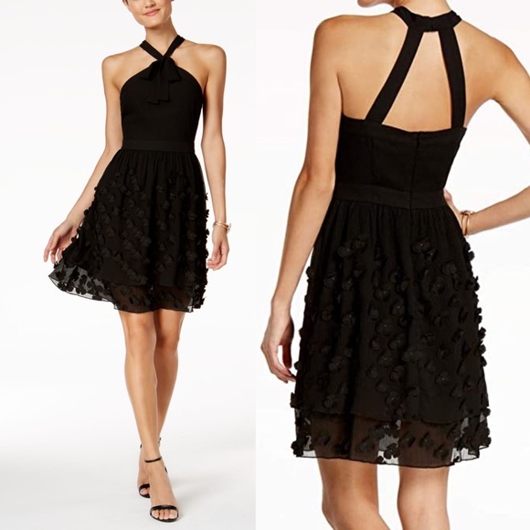 Endless Rose Dresses & Skirts - Endless Rose Black Floral Applique Chiffon Halter Dress sz S